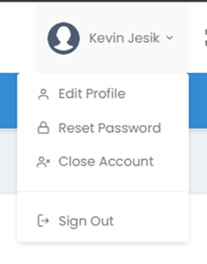 After clicking profile name, one of the drop-menu options is reset password.