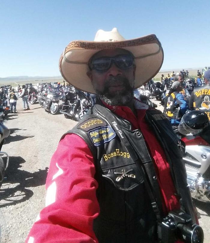 One of Pegues’ favorite ways to travel and see different parts of the country is via motorcycle. Here he is in Albuquerque, New Mexico, for a motorcycle club meeting. Photo credit: Sam Pegues.