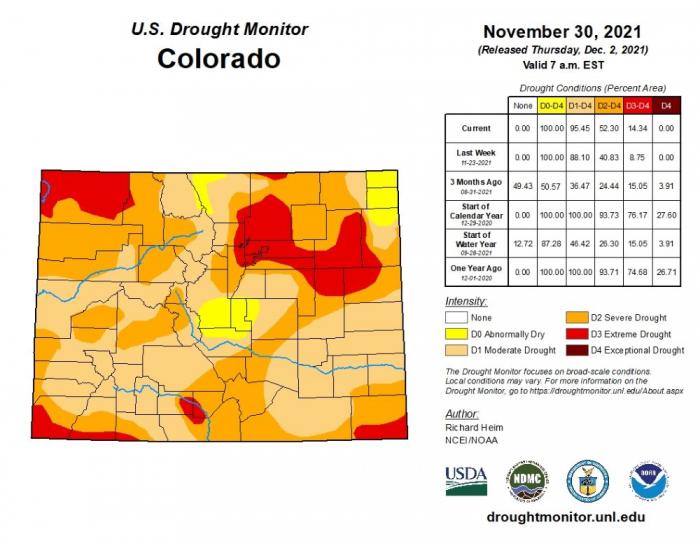 map showing drought creeping back into Colorado 