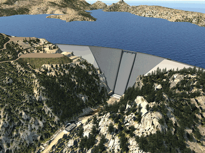 Artist rendering showing raised height of Gross Dam. 