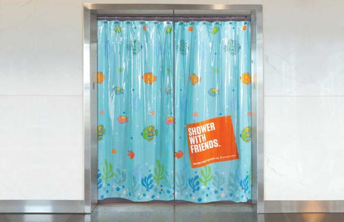 Blue shower curtain