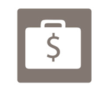 Icon of briefcase with dollar sign on it. 