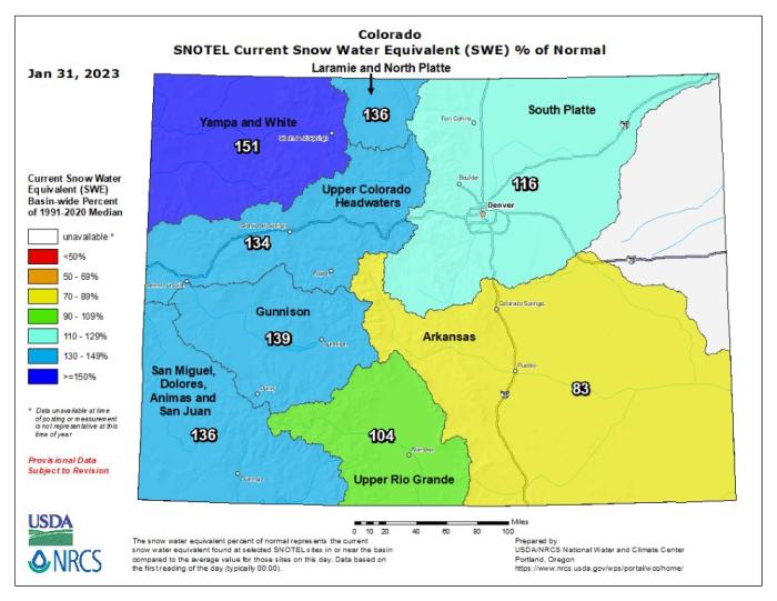 Map of Colorado's snowpack