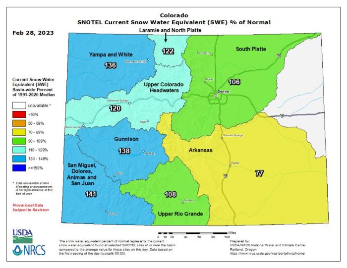 Map showing statewide snowpack
