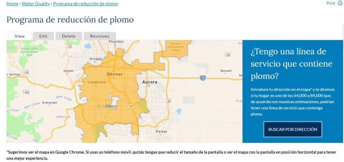 Sitio web de Denver Water dónde clientes pueden encontrar más información sobre el Programa de reducción de plomo.