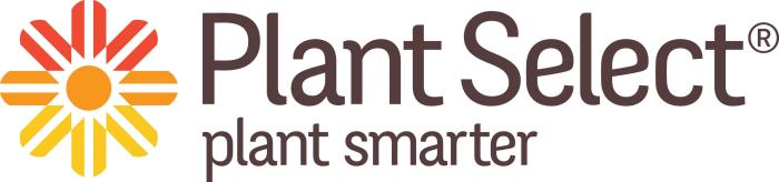 Logo of Plant Select, with "Plant Smarter" in smaller letters and an image of a yellow and red sunburst. 