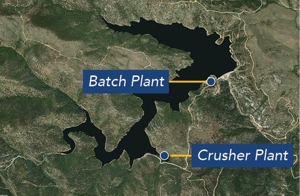 Aerial map of crusher and batch plant locations