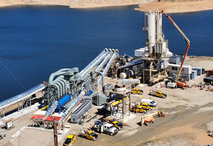 An ariel photo showing the equipment that makes up the RCC batch plant.