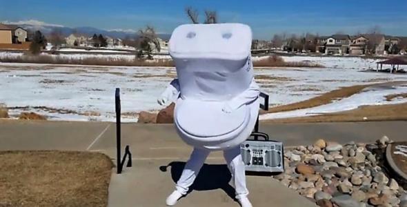 Denver Water's Running Toilet accepts dance-off challenge from Fort Worth Water Systems.  
