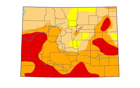 Image of Colorado, per the U.S. Drought Monitor report on Aug 8, 2020. All of the state was classified as "abnormally dry" or at some level of drought. Image credit: The National Drought Mitigation Center.