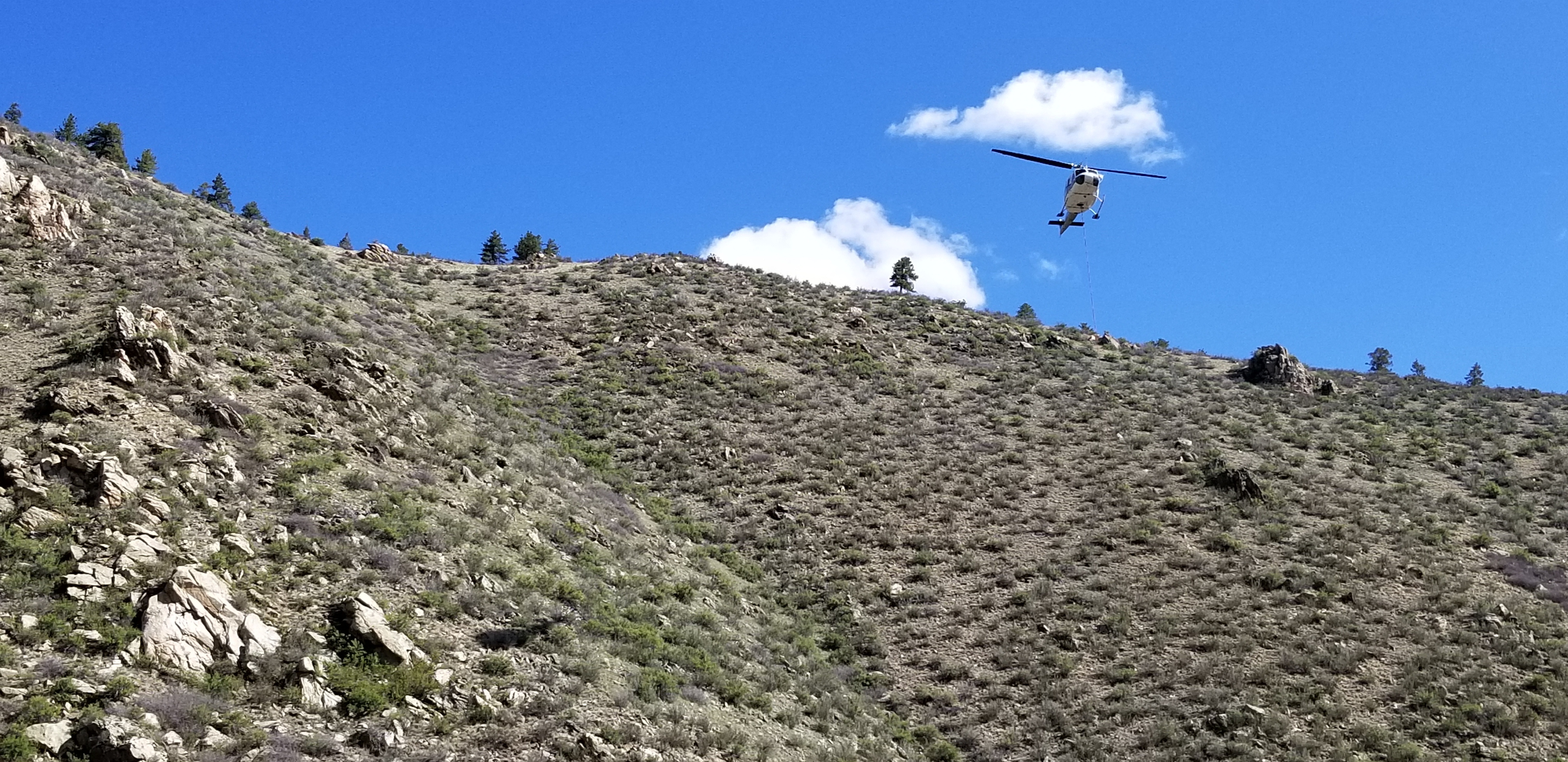 A helicopter was required to place equipment for the first stages of the hydropower upgrade at Roberts Tunnel.