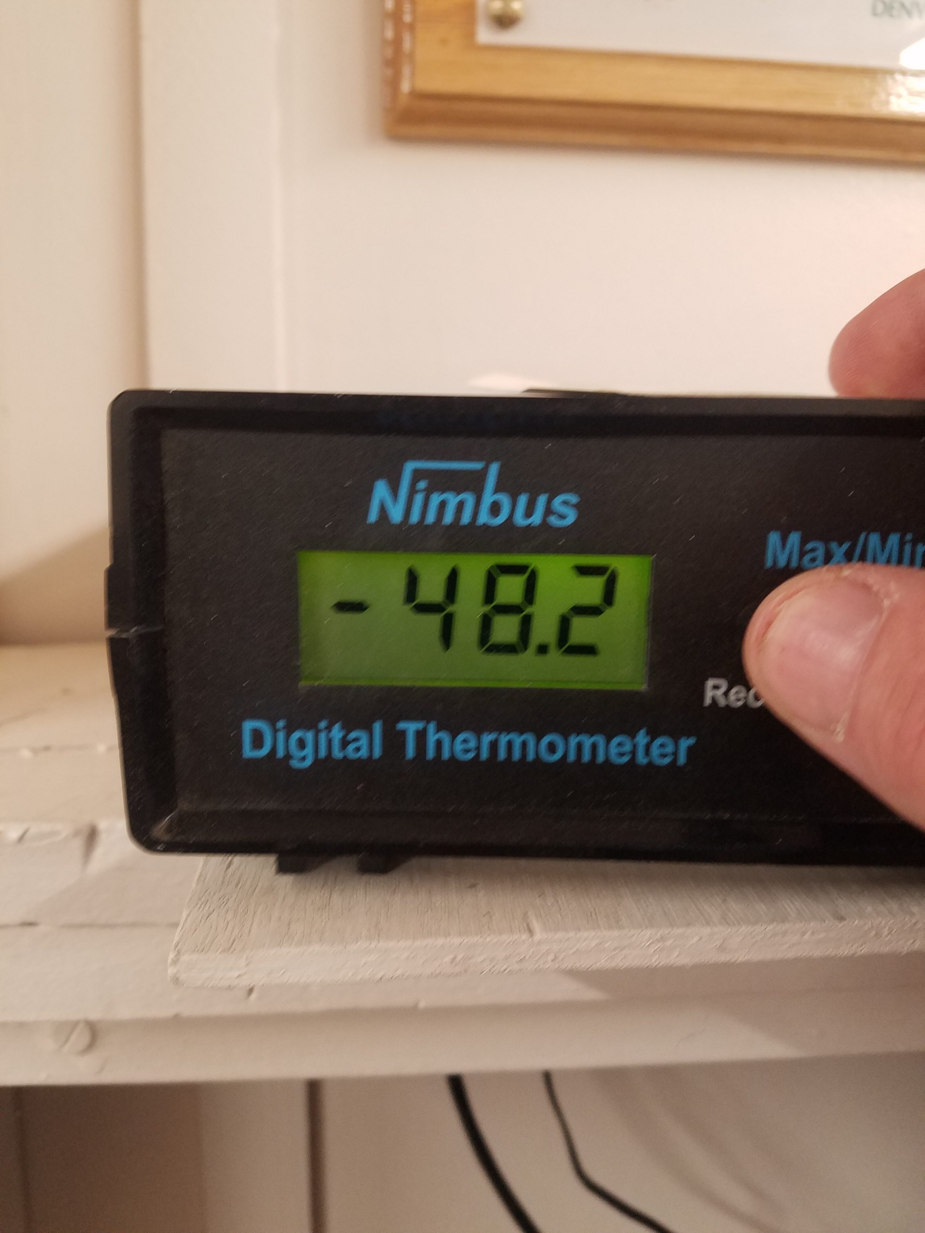 A digital thermometer tells the tale: temperatures hit 48 degrees below zero on two mornings in a row at Antero Reservoir at the end of 2019.
