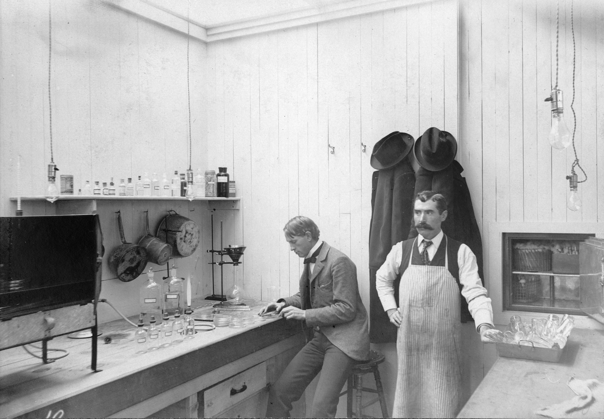 Employees hard at work in the water quality lab of the Denver Union Water Company in 1896.
