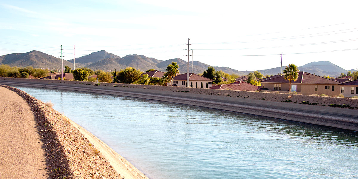 A canal carries Colorado River water to communities in Arizona. As part of the 2019 Drought Contingency Plan, Arizona and Nevada reduced water diversions from the Colorado River in 2020 to help keep more water in Lake Mead. Photo credit: Central Arizona Project.
