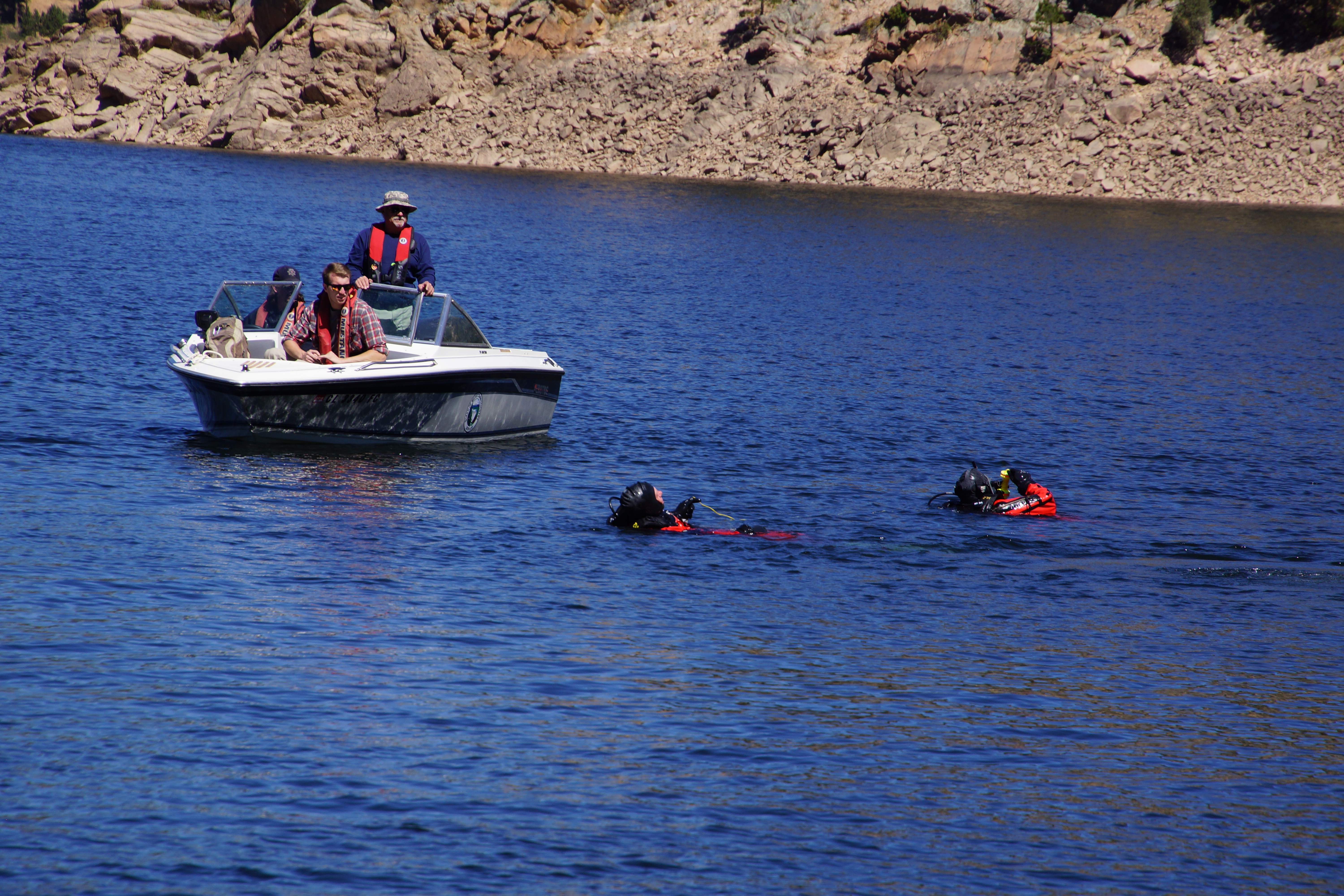The Boulder Emergency Squad technical dive team trained at Gross Reservoir on Sept. 10, 2016.