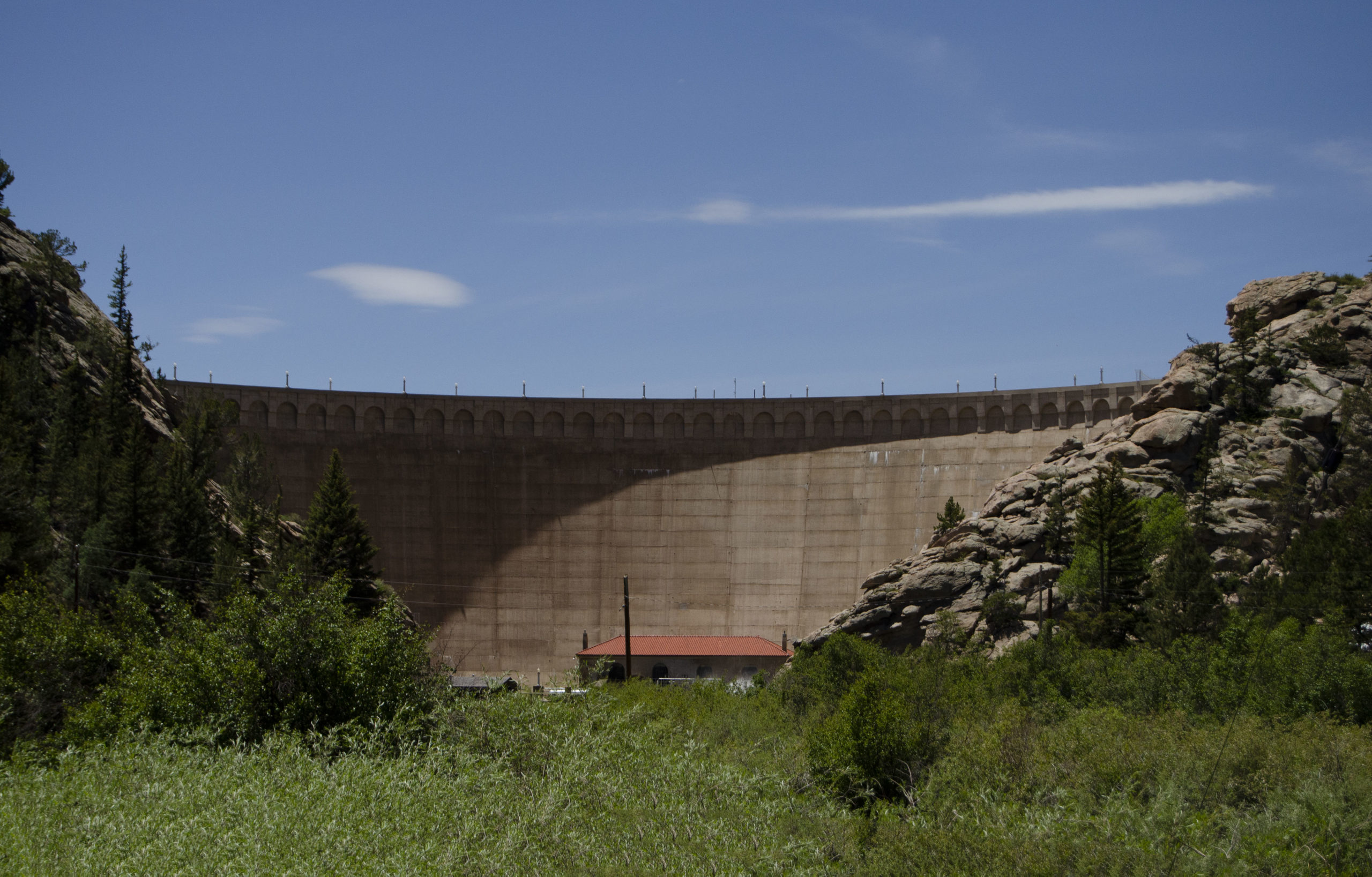 Eleven Mile Canyon Reservoir was completed in 1932 and stands 135 feet above the South Platte riverbed. Photo credit: Denver Water.