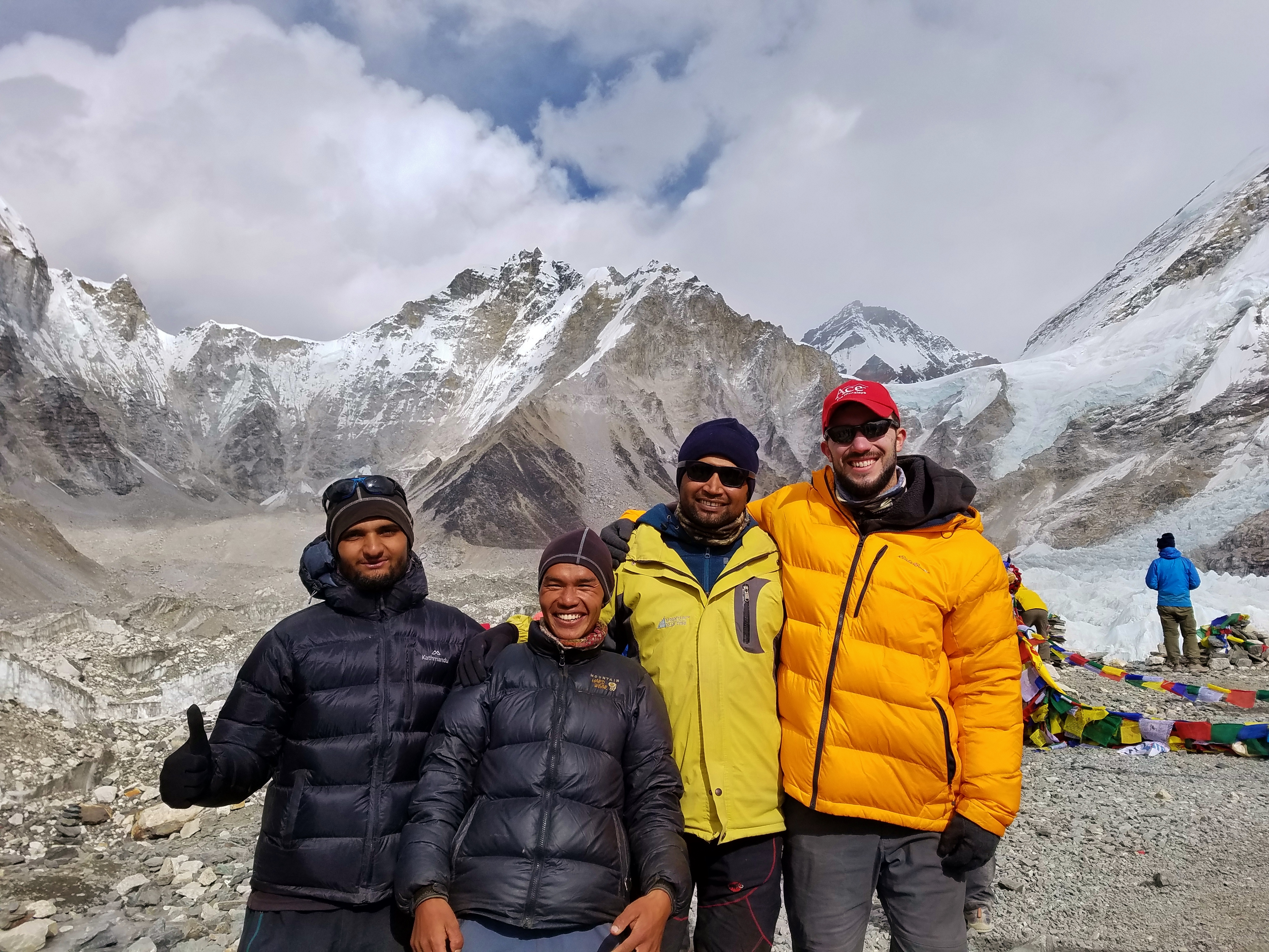 Antonio Fiori with Sherpa guides at Mount Everest base camp in Nepal