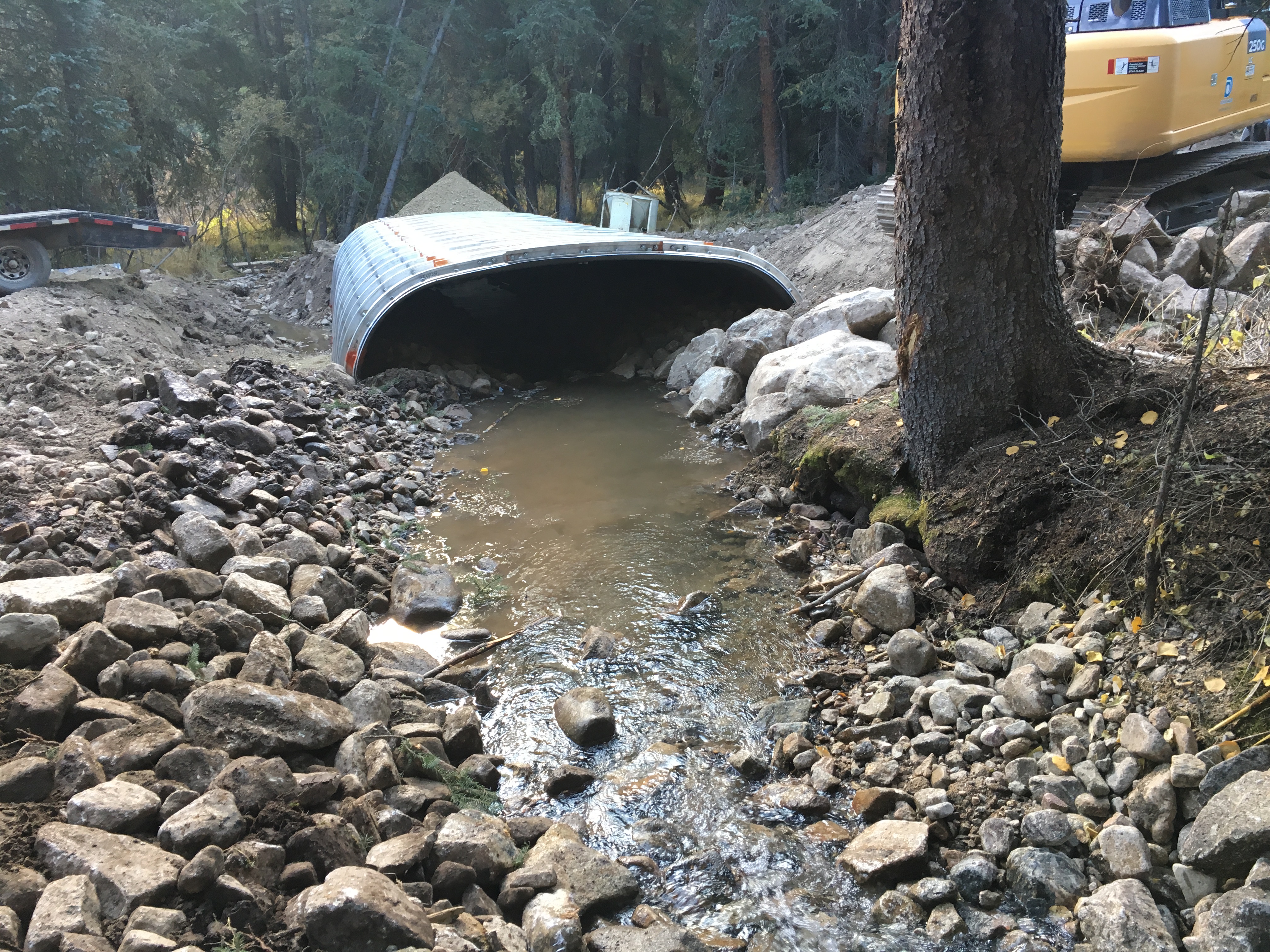 A nearly completed amphibian passage shown before the road is backfilled and regraded atop the structure. Denver Water crews finished the first of three such passages this fall near Winter Park.