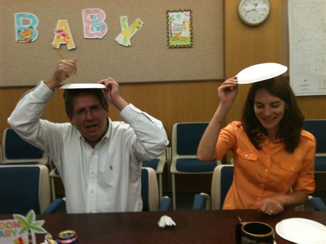 Funk celebrates with Denver Water colleague Kristi Riegle at an in-house baby shower. Photo credit: Denver Water.