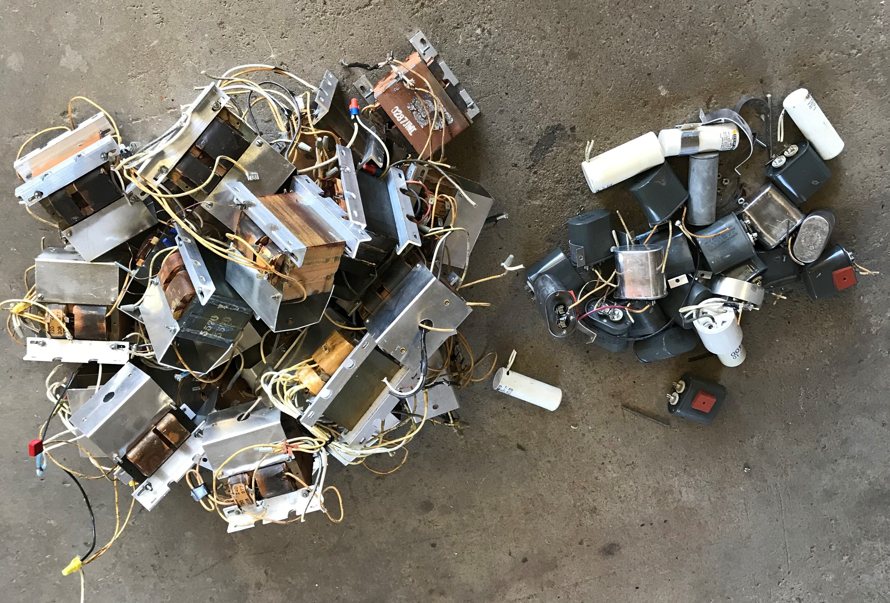 The hydroelectric team at Dillon separated waste from a major lighting retrofit, recycling these capacitors instead of sending them to the Summit County landfill. Photo credit: Denver Water.