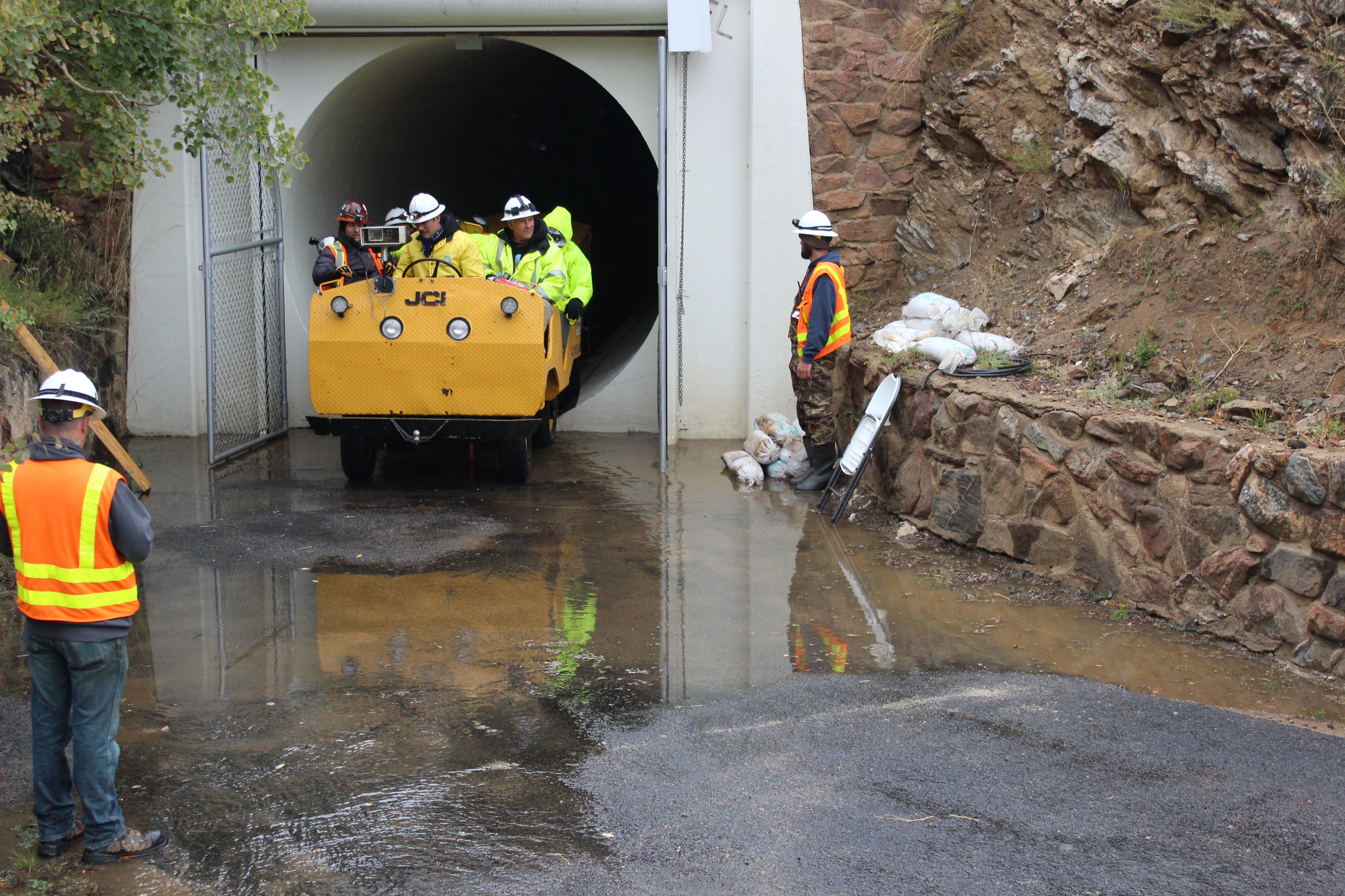 The inspection team arrives at the Roberts Tunnel east portal near Grant in Park County.