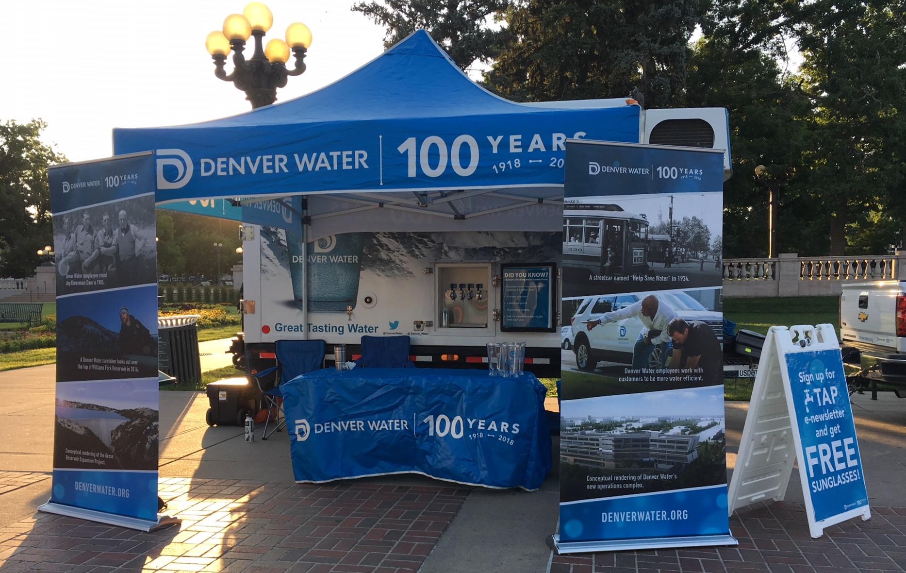Denver Water’s 200-gallon water trailer is ready and waiting for the thirsty bikers at Civic Center Park before the start of Bike to Work Day on June 27, 2018.