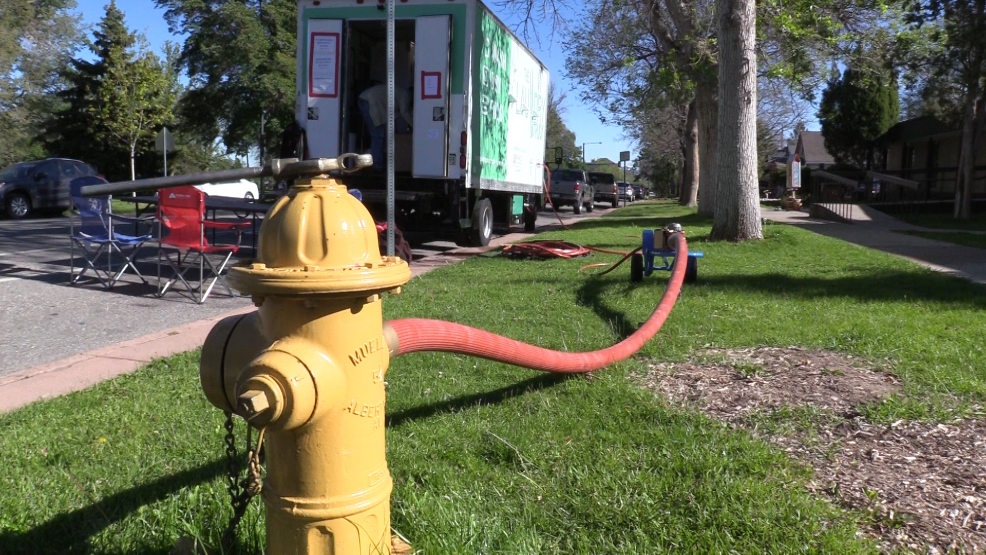 The Laundry Truck taps into fire hydrants to access water for its six washing machines.