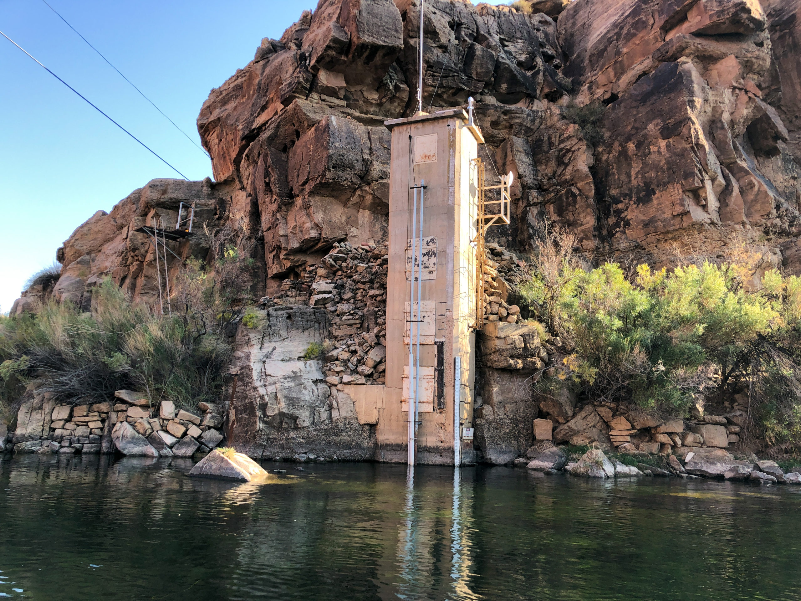 This is the Lees Ferry gauging station located on the Colorado River 15 miles downstream from Glen Canyon Dam. The gauge is used to measure the amount of water flowing down the Colorado River from the Upper Basin to the Lower Basin. Photo credit: Denver Water.