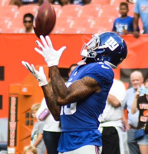 New York Giants receiver Odell Beckham Jr. recently said he doesn't like water. That can be problematic for an elite athlete who needs to stay hydrated, as he recently found out. (Photo by Erik Drost of Wikimedia Commons.)