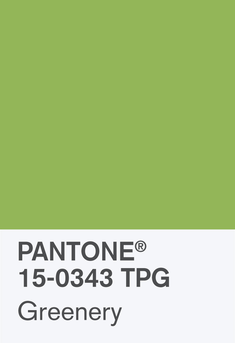 Pantone color swatch of the color greenery