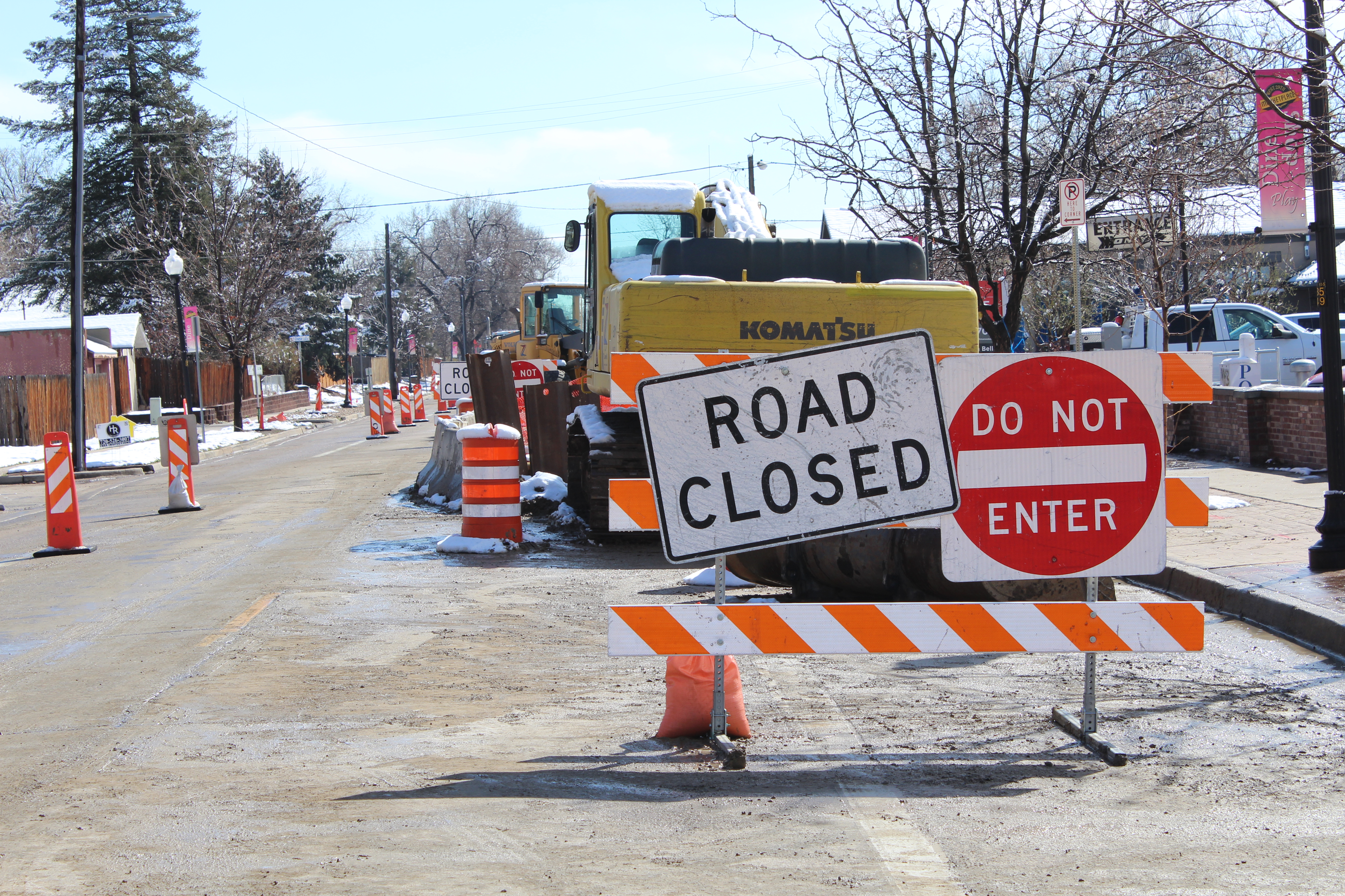 Denver Water crews sometimes need to close a road to ensure the public and workers are safe during a construction project. Photo credit: Denver Water. 