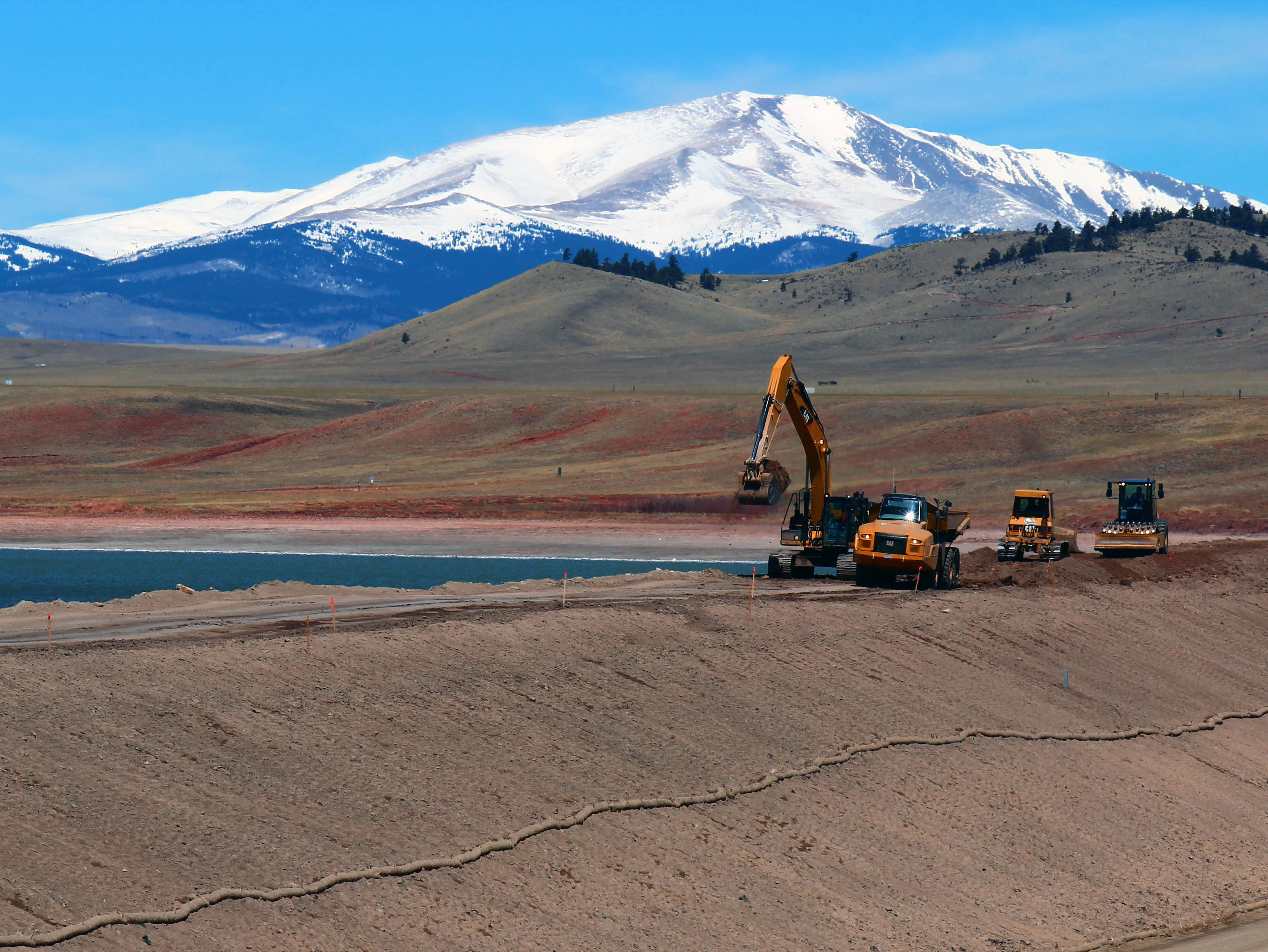 A Denver Water crew works on the Antero Dam Rehabilitation Project in 2016.