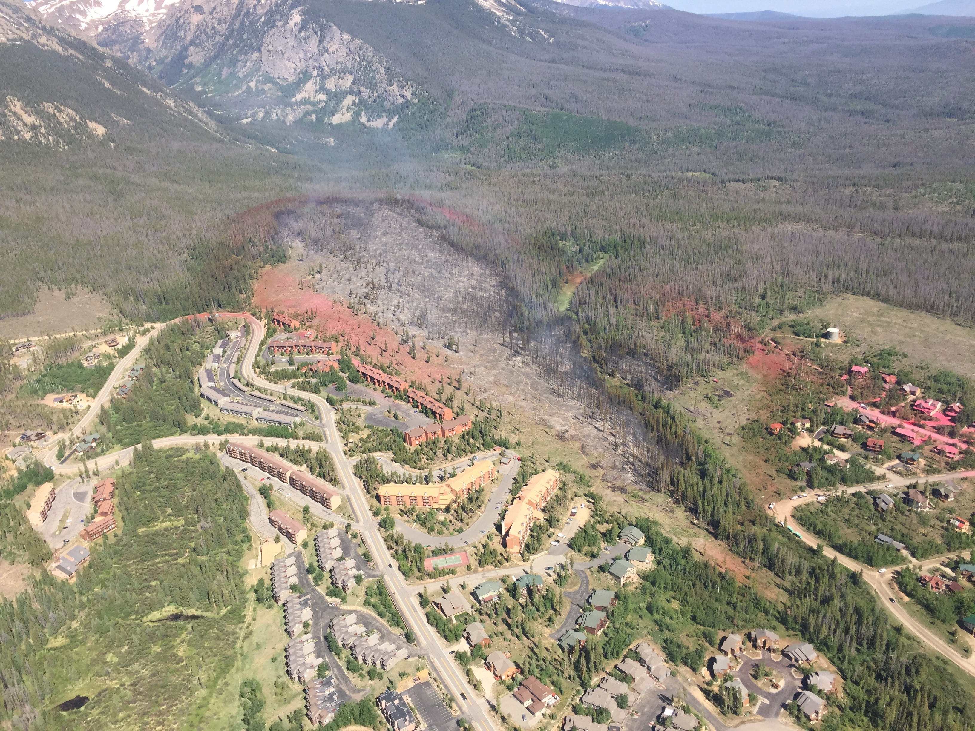 Fuel breaks played an important role protecting homes during the Buffalo Fire on June 12, 2018, in Summit County. Credit USDA Forest Service.