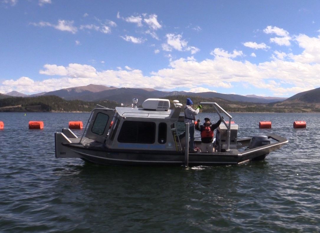 The survey team uses single and multi-beam sonar to measure the depths of the reservoir.