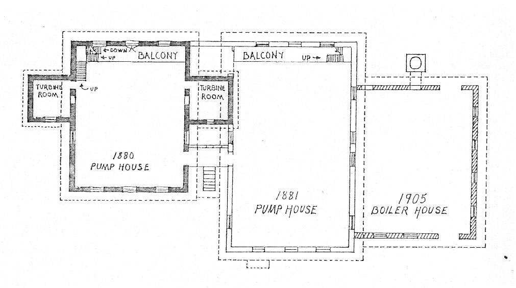drawing of the construction and layout of the Three Stone Buildings