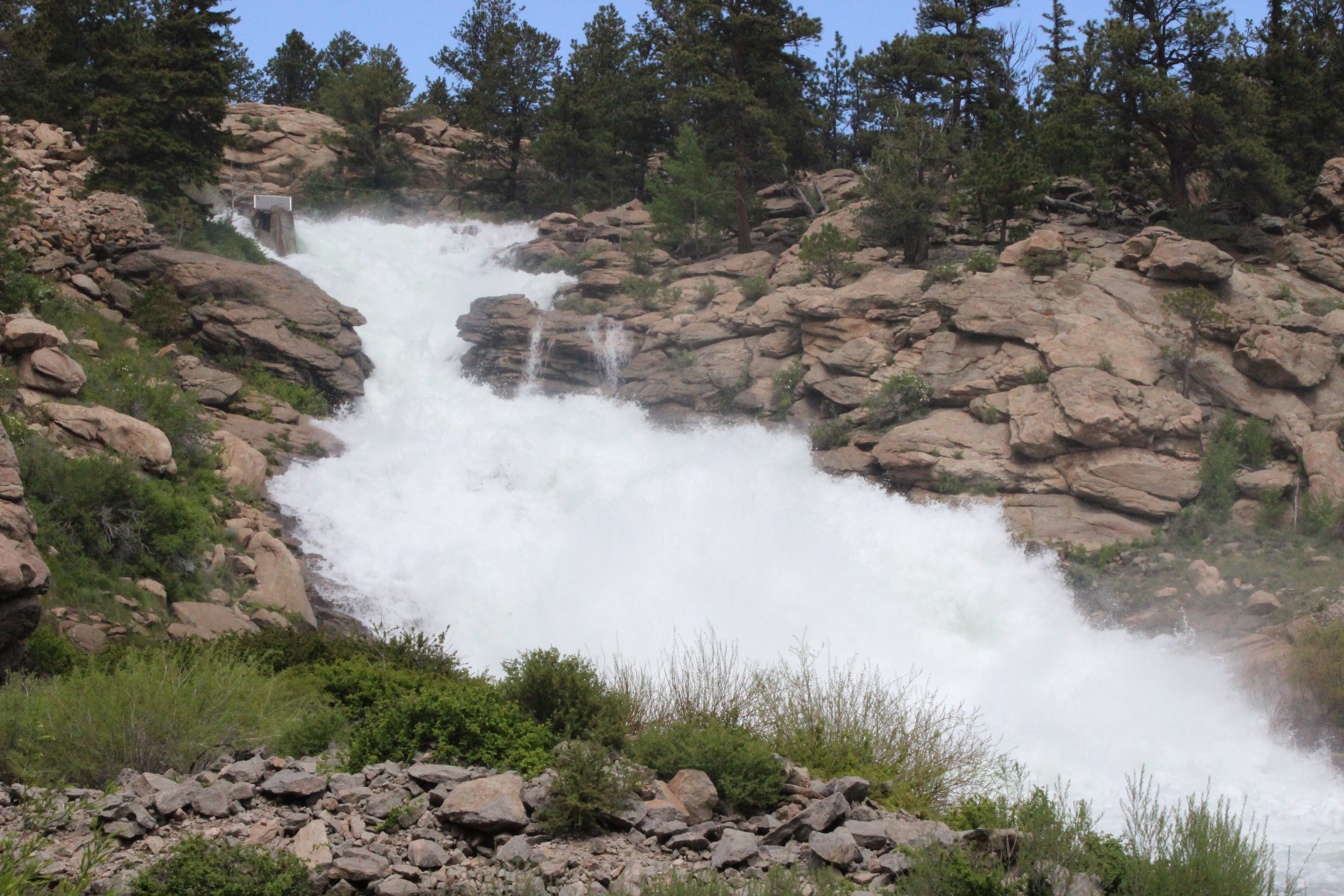 The spillway at Eleven Mile Canyon Reservoir experienced its highest water levels since 1995. 