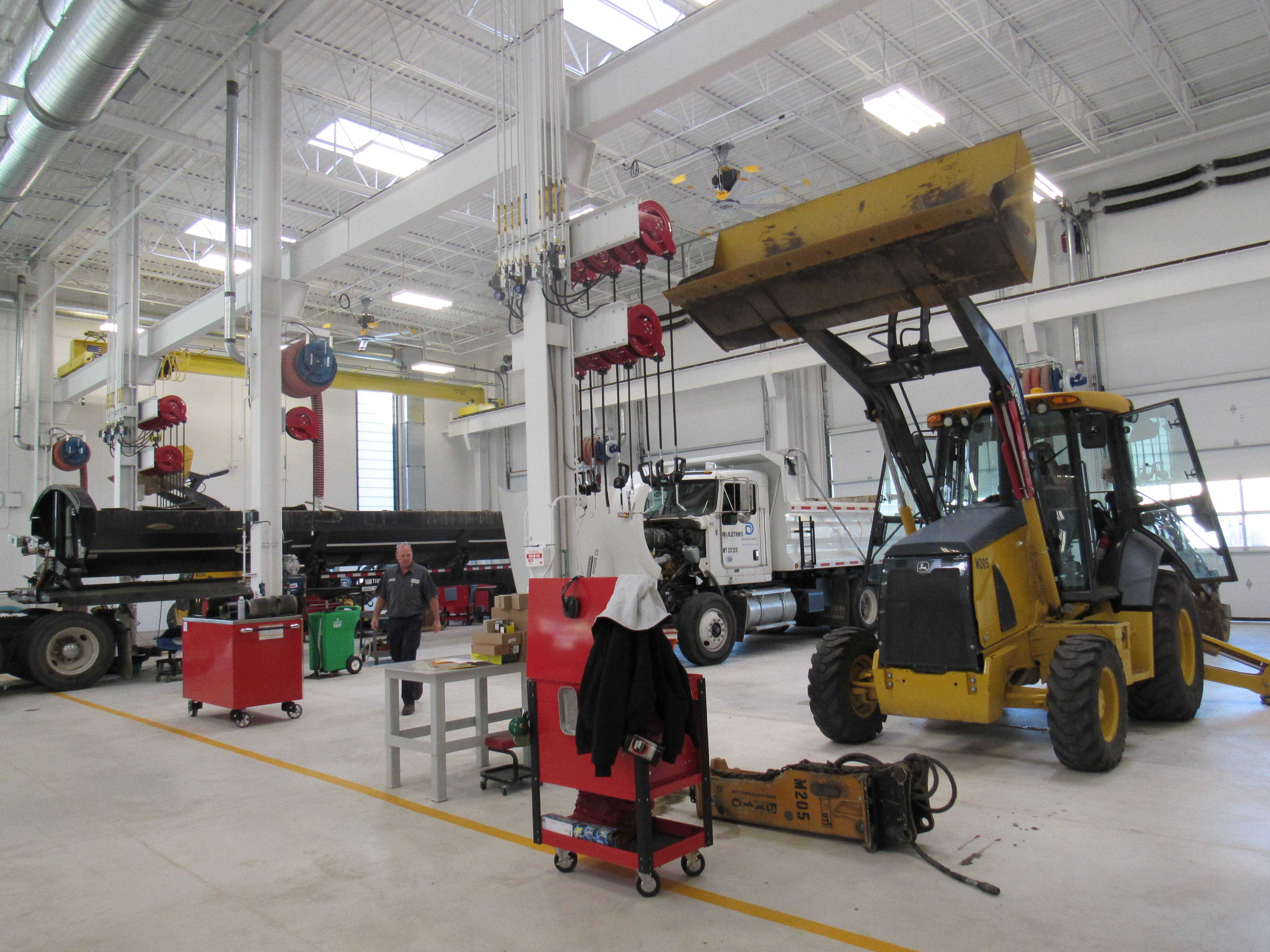 Mechanics in the new Fleet Services building now work on a variety of vehicles rather than specializing in a few. Photo credit: Denver Water.