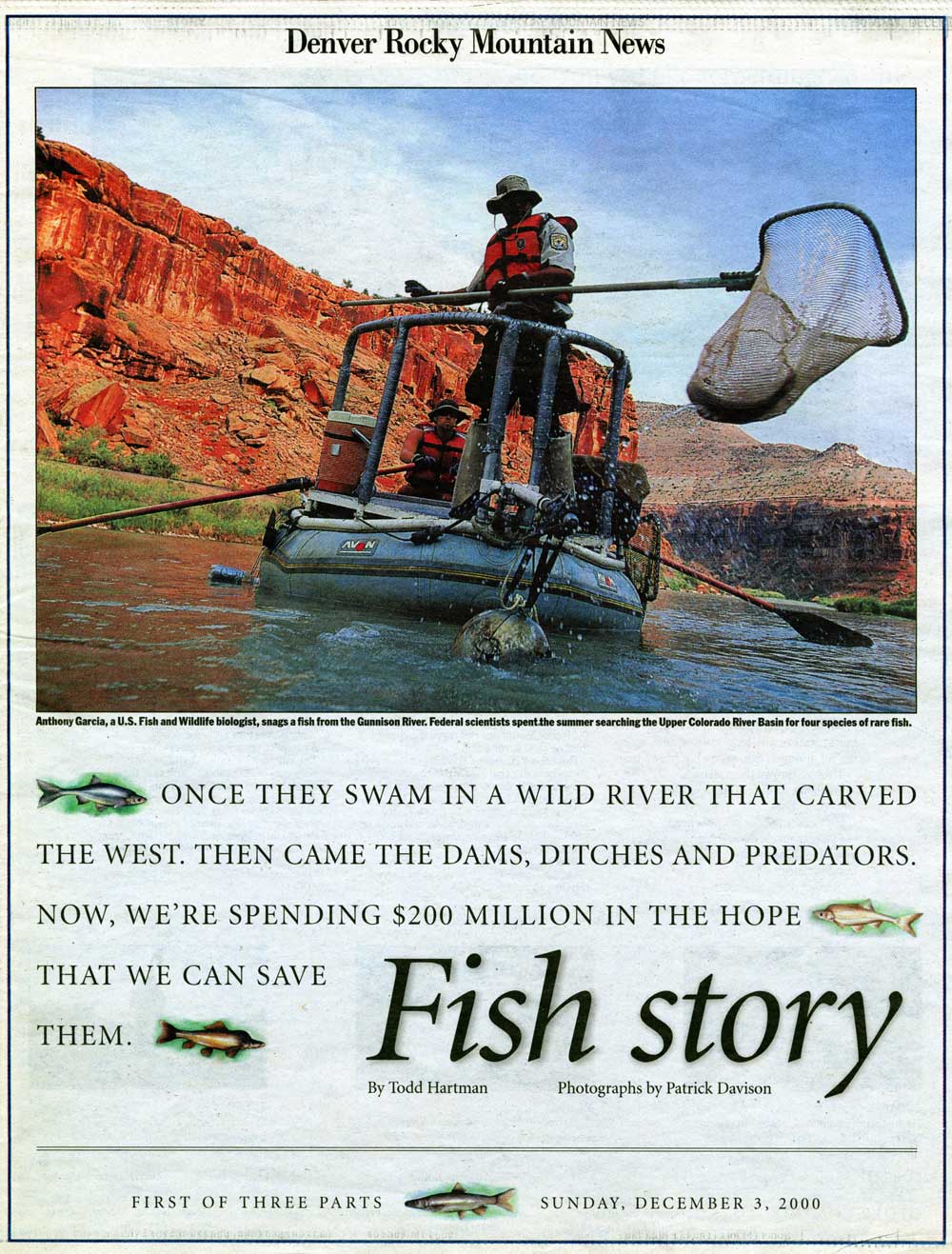 The cover of the Day 1 of the Fish Story series in Dec. 3, 2000 edition of the Rocky Mountain News.